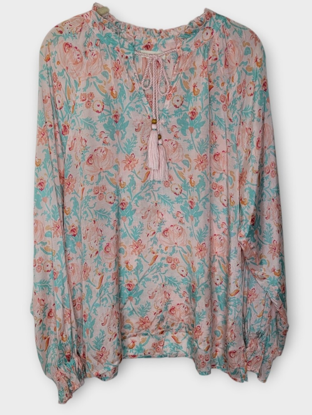 Roller Rabbit Long Sleeve Tunic L Pink Green Floral